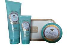 Perlier 3-pc Shower Body Hand Cream Kit Golden Almond w/ Bag New Sealed