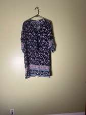 Hotouch Women's Navy Blue Floral Print 3/4 Sleeve Dress Size S