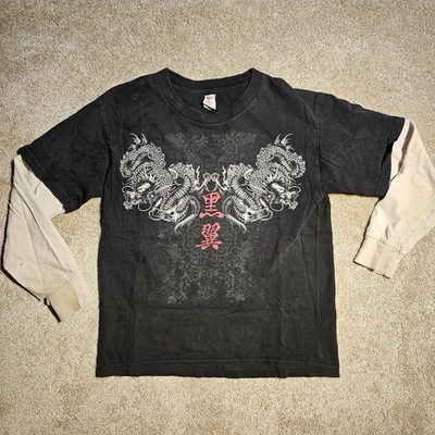 Vintage Y2k Dragon Kanji Destroyed Pinkman LS T-shirt Mens S Skate Ironic Edgy 