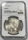 1922-D Peace Dollar NGC MS61 Bright White