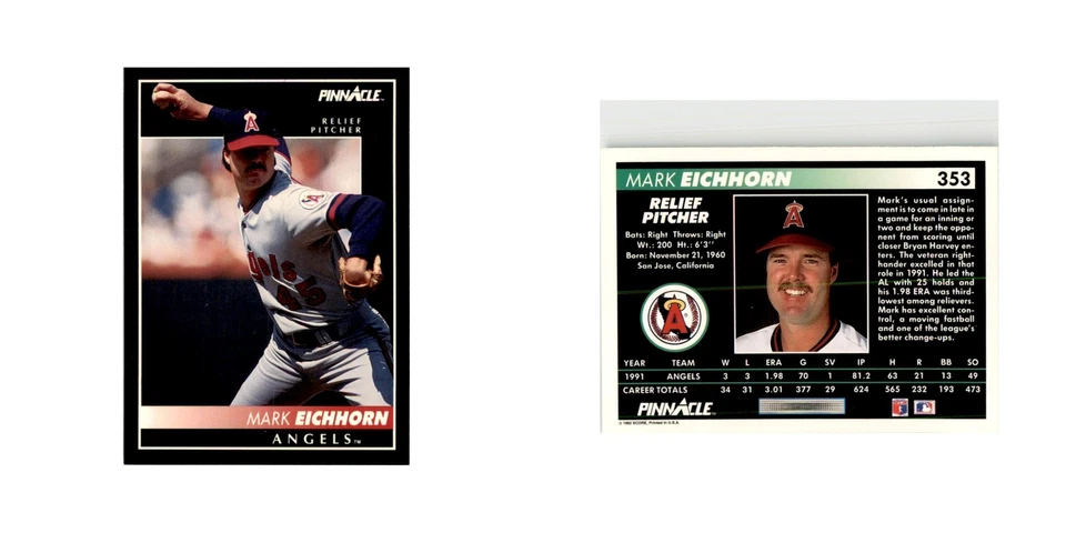 1992 Pinnacle Mark Eichhorn Baseball Cards #353 - Image 3 of 3