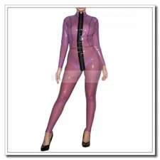 Latex Catsuit Princess Cut Transparent Purple Unisex Slim Fitted Customized B42