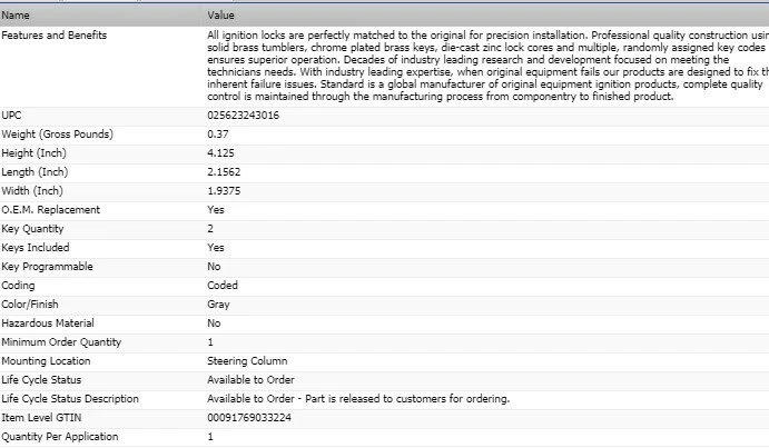 SMP Ignition Lock Cylinder with Keys for 1991-1994 GMC SONOMA Foto 2 de 4