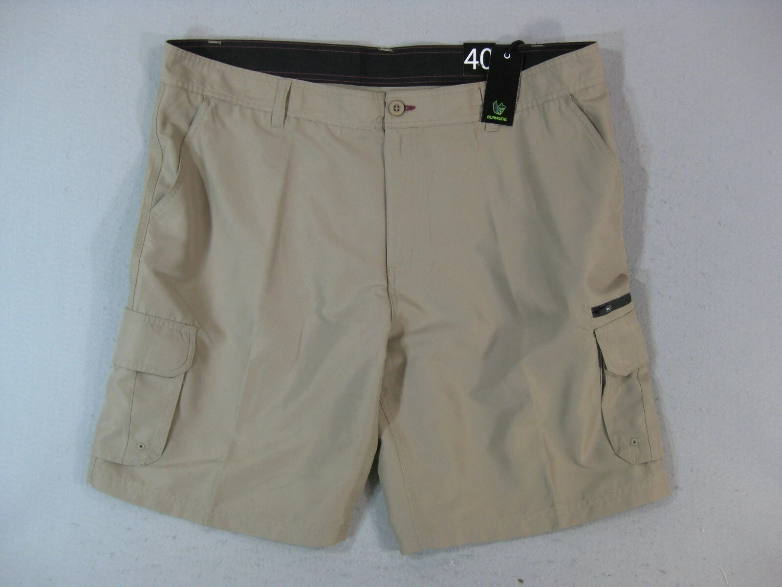 Burnside cargo shorts mens 40 x 10 khaki tan beige microfiber Dri-Fit NEW