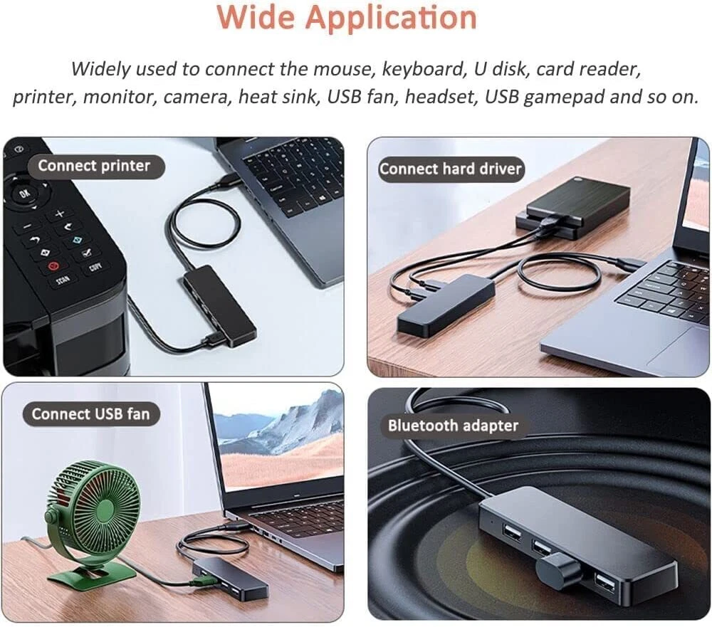 4-Port USB 3.0 Hub for Laptop, Flash Drive & HDD Expansion