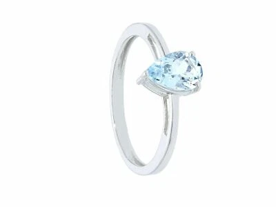 Bague En Or Blanc 18K, Aquamarine En Goutte, Longueur 8 Mm Ou 9 Mm Ou 10 Mm - Photo 1/4