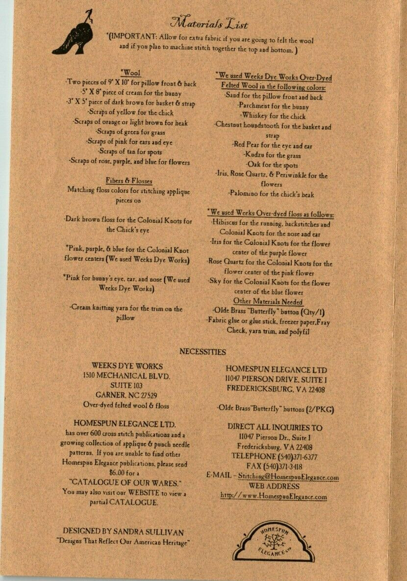 Spring Rider Wool Applique Pillow Pattern Primitive Folk Art Bunny & Chick