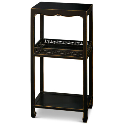 US Seller - 31.75 Inch Distressed Black Elmwood Chinese Peking Pedestal