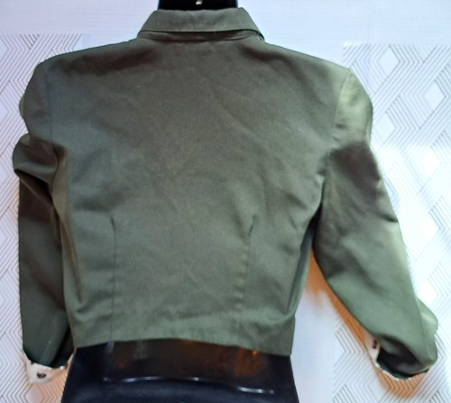 Rebecca Malone Vintage Crop Shaket made USA Flip Cuff anni 80 oliva scuro 9 - Foto 2 di 7