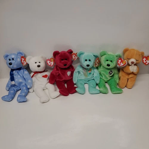 Lot of 6 RARE Retired Ty Beanie Babies ~ Bears ~ Vintage Plush-All w/Tag Protect