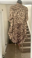 PLT Bodycon Dress Leopard Print Double Ruched High Neck Size 6 BNWT