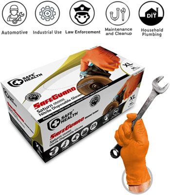 Orange Nitrile Industrial Gloves  (10 BOXES) 8 Mil Diamond Grip - XL, XXL auto