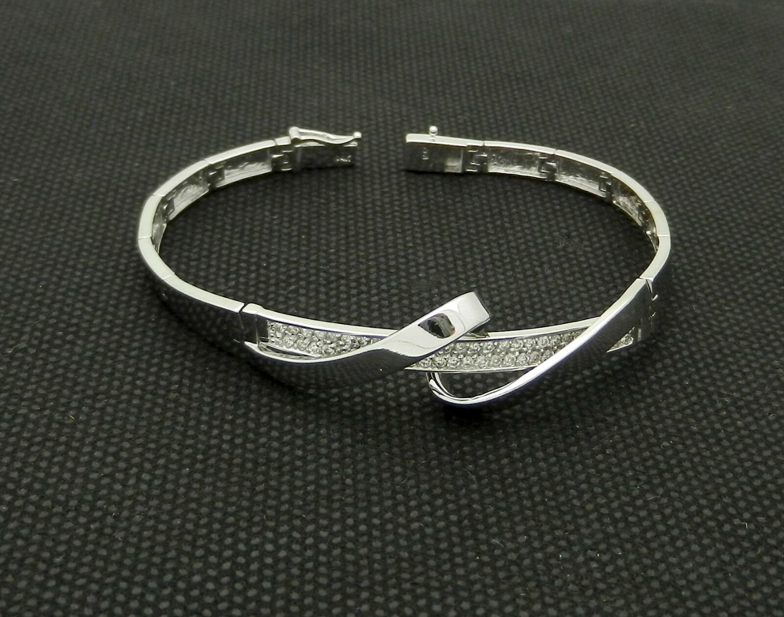 Solid 14k White Gold Open Bangle Cuff Bracelet Na… - image 6