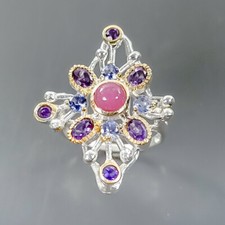 Handmade  Star Ruby Ring 925 Sterling Silver Size 6.5 /B-R2889