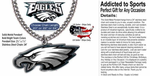 LARGE PHILADELPHIA EAGLES NECKLACE Stainless-Steel Chain NFL Football Dad Son' - Picture 11 of 15