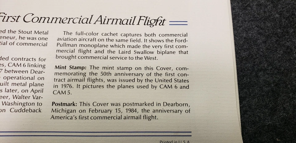 1976 stamp MNH *First Commercial Airmail Flight* w/1984 Color illustrated Cover - Image 4 of 4