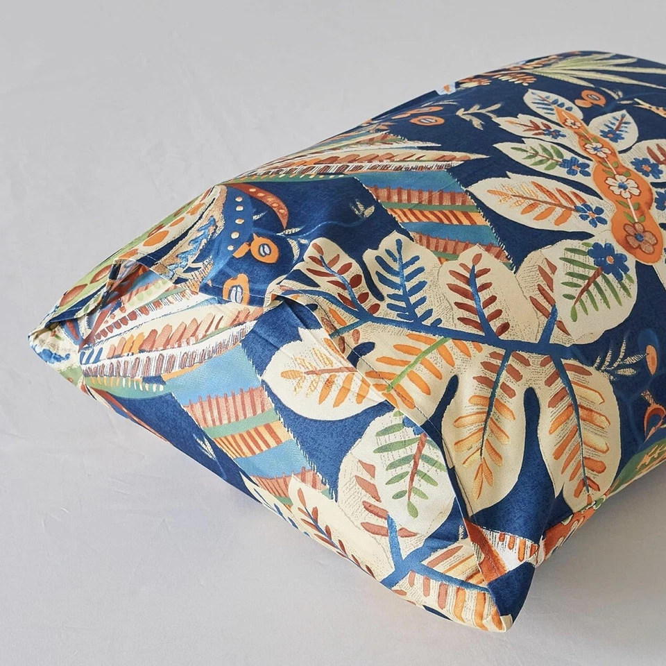 NOVO Conjunto de Edredom Falsa Anthropologie Azul Floral Algodão Egípcio Boho King - Imagem 4 de 4