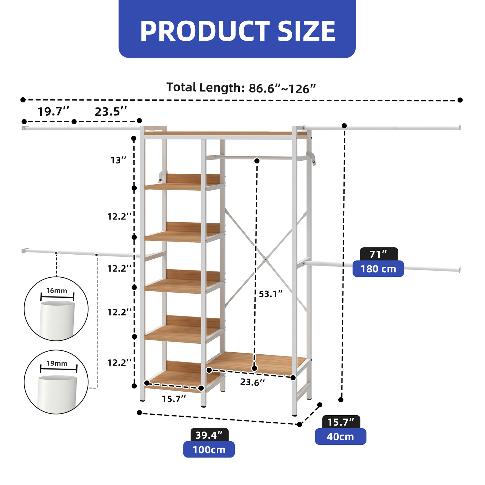 Clothes Rack Organizer 7-Tier Walk In Closet System w/ 4 Expandable Hanging Rods-image
