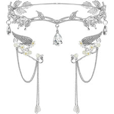 3 Pcs Halloween Rhinestone Leaf Headband Metal Elf Ears Fairy Costume Crown Prin