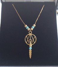 Dream Catcher Feather Turquoise Boho 9ct Gold Necklace
