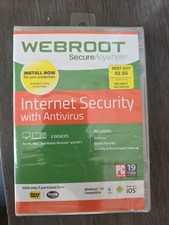 New Webroot Secure Anywhere Internet Security w/ Antivirus Windows 10, 3 Devices