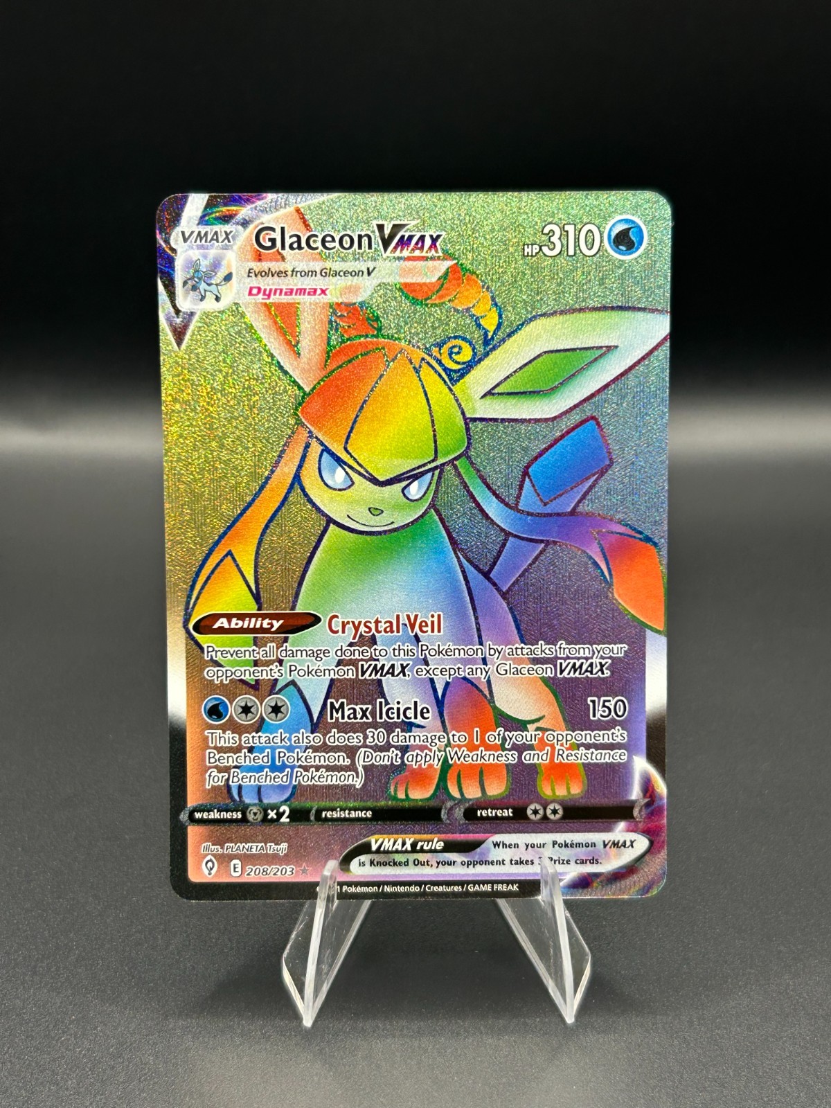 Glaceon VMAX 208/203 Rainbow Rare Pokemon TCG Evolving Skies NM