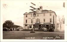 Wells Maine Town Hall Wells Pharmacy Shell Gas John A. Hill RPPC Postcard  30678