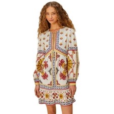 Farm Rio Off-White Marys Tiles Lenzing Ecovero Euroflax Mini Dress Size Large