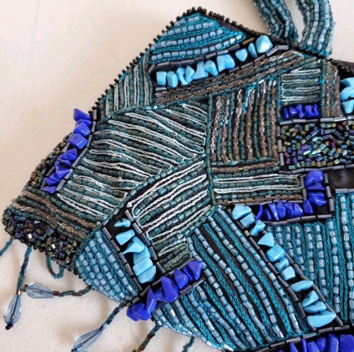 Vtg Blue Turquoise Beaded Patchwork Festival Frin… - image 8