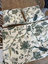 B&Q botanical green & cream Kensington set - lined curtains & 2x filled cushions