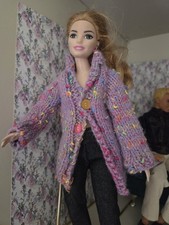 Barbie Sindy Long Cardigan Handknitted By Me Pink Multicolour Fleck
