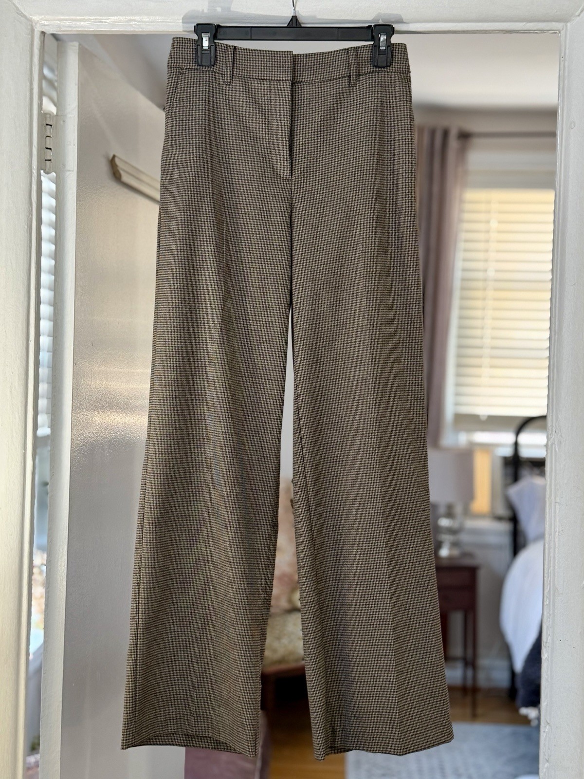 MNG Mango Womens Brown Tan Houndstooth High Waist Trousers Dress Pants Size 4MN 