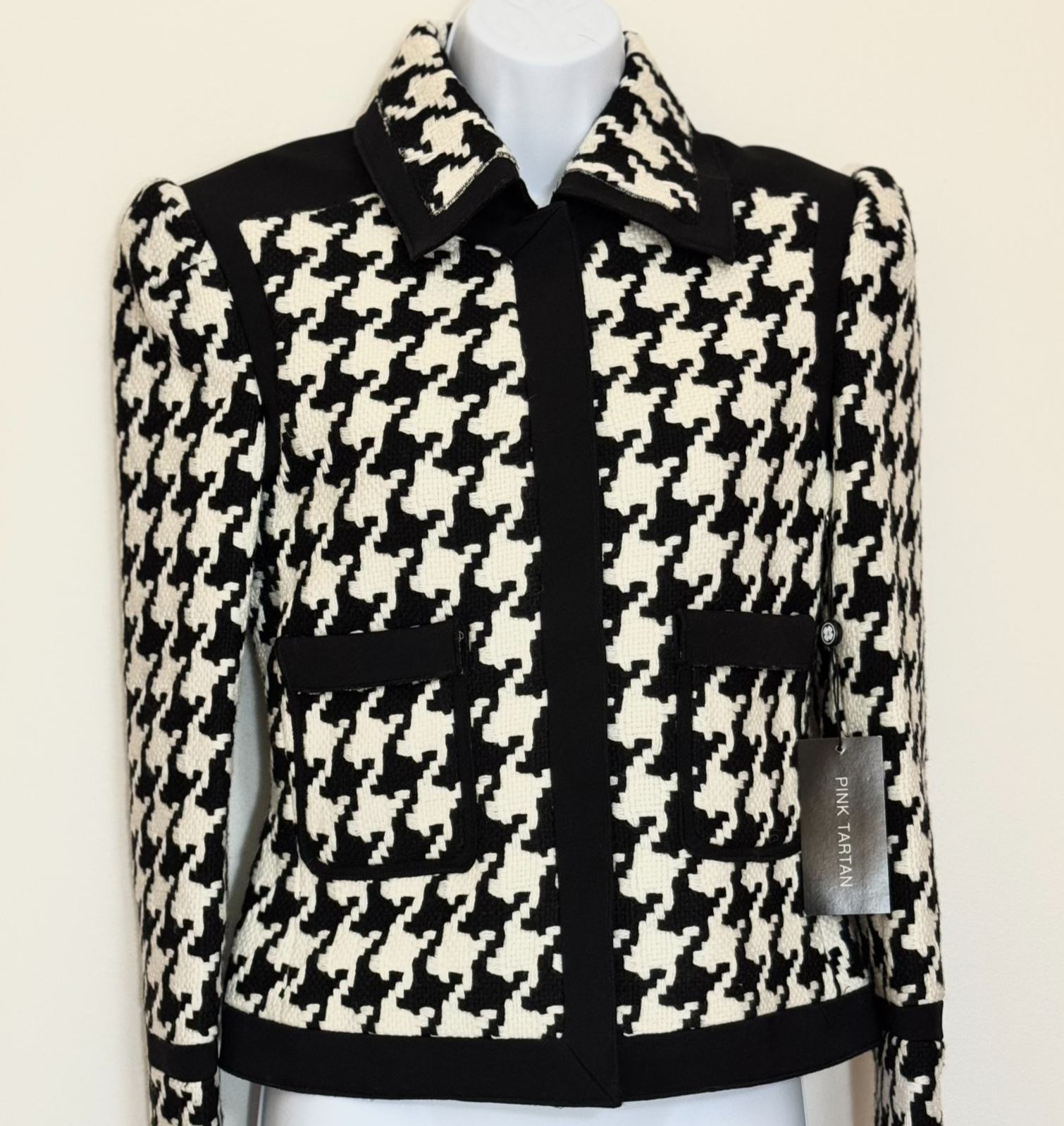 Pink Tartan Women's Houndstooth Blazer Jacket Size 8 NWT