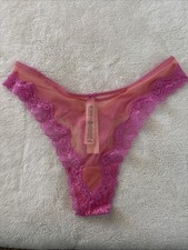 Victoria's Secret Panties High Leg Thong Panty Tease Mesh Lace Trim Coral Medium