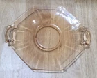 Vintage Octagon Pink Depression Glass Small Serving Plate with 2 Handles