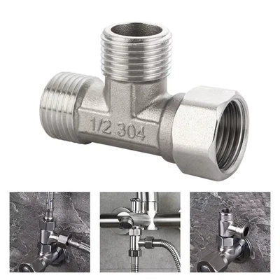 Stainless Steel G1/2 T-Adapter 3-Way Diverter Valve for Bidet Shower Bath