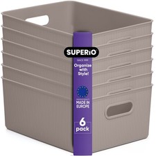 Ribbed Collection - Decorative Plastic Basket Open Home Storage Bins Organize...