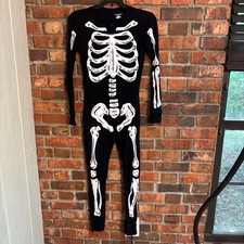 Old Navy kids youth one piece skeleton halloween pajamas black/white XL/12