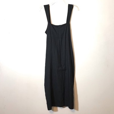 NWT Pilcro Anthropologie Black Linen Square Neck Milk Maid Tie Smock Dress  M | eBay
