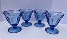 Vintage Anchor Hocking Blue Footed Ice Cream Sundae Dessert Glasses Set of 4