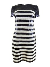 Lauren Ralph Lauren Women's Striped Sequined Cocktail Dress (6, Navy/Cream)