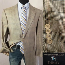 Hart Schaffner Marx Men Wool Blazer 40R Gold Plaid Sport Coat Jacket Superb!