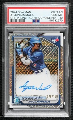 2024 Bowman Chrome Prospect HTA Choice Refractor Arjun Nimmala PSA 10 Auto 0l6a