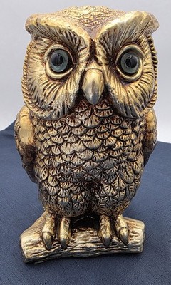 Ardalt Owl Figurine Glass Eyes Gold Hollywood Regency Decor VTG Japan