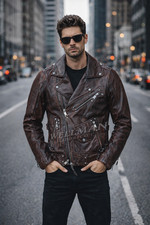 Vintage Distressed Men’s Brown Leather Biker Jacket | Punk Rock Moto Coat