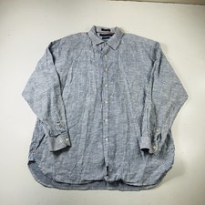 Tommy Hilfiger Pure 100 Linen Dress Shirt Blue Striped Long Sleeve Mens Size XL