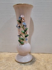 Lefton China  Pink Hand Painted Applied Flower Bud Vase