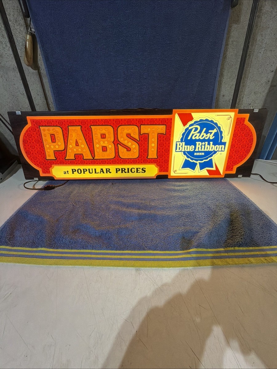 VINTAGE PABST BLUE RIBBON BEER LIGHT UP SIGN 36” X 10” GREAT