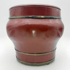 Antique Chinese Red Lacquer Rice Bucket Wood Barrel Storage Container