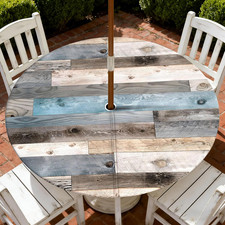 Outdoor Tablecloth with Umbrella Hole and Zipper, round Fitted Patio Table Cover